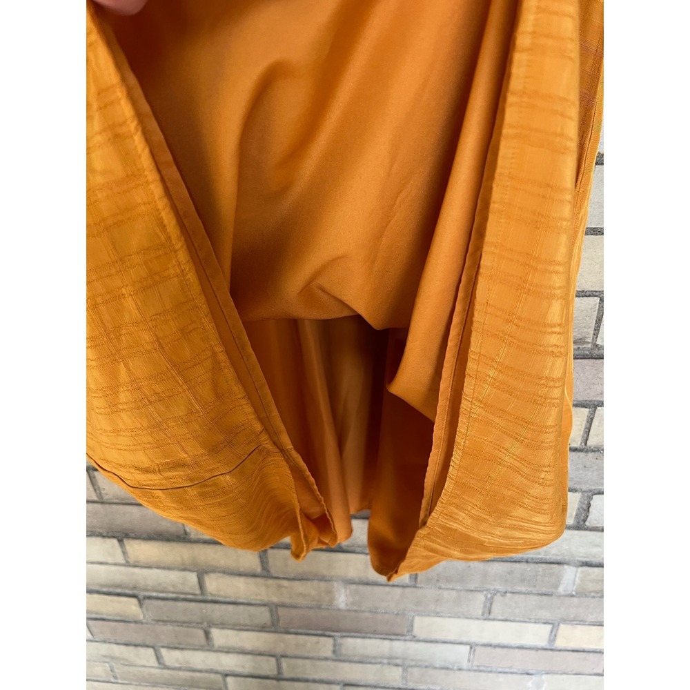 Ann Taylor Mustard Yellow Textured Midi Dress Size XL Short Puff Sleeve Henley - Picture 3 of 6